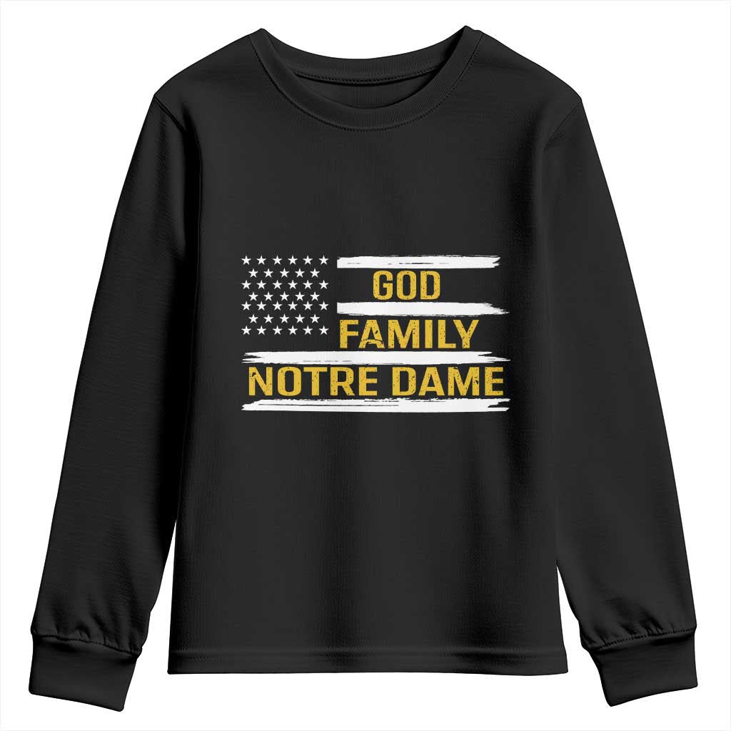 God Family Notre Dame Youth Sweatshirt Indiana Fighting Irish Patriotic American Flag
