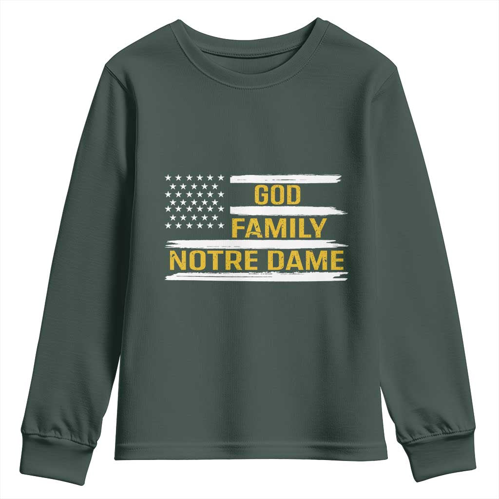 God Family Notre Dame Youth Sweatshirt Indiana Fighting Irish Patriotic American Flag