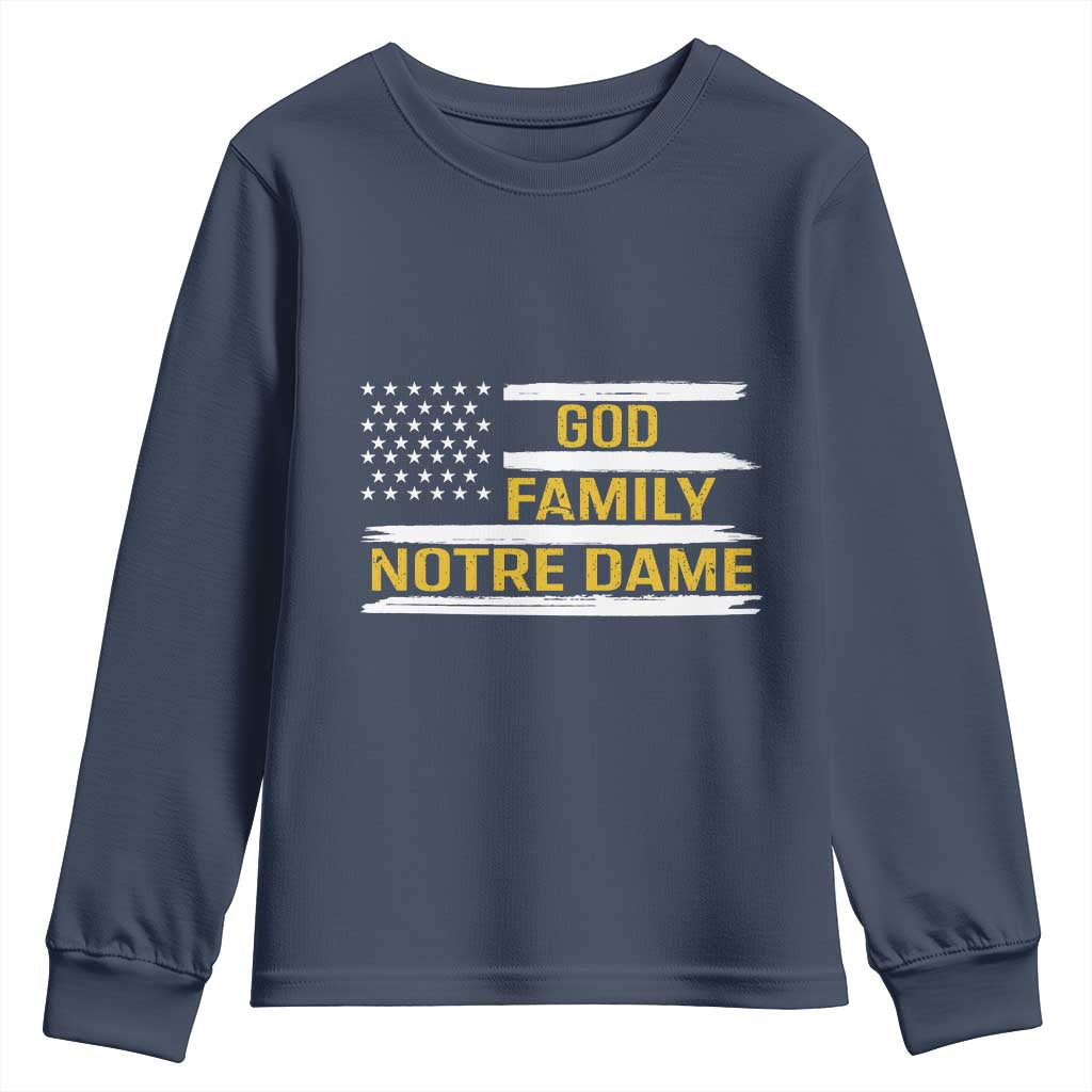 God Family Notre Dame Youth Sweatshirt Indiana Fighting Irish Patriotic American Flag