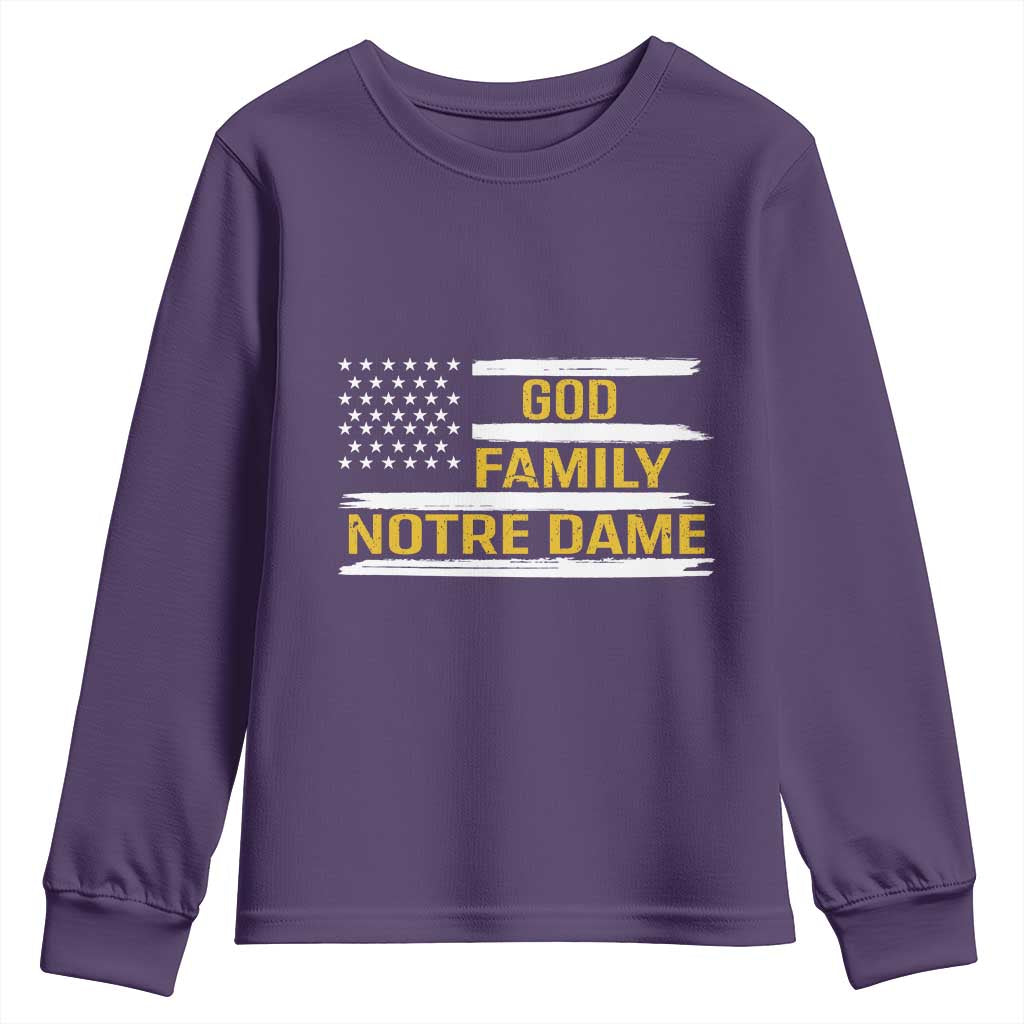 God Family Notre Dame Youth Sweatshirt Indiana Fighting Irish Patriotic American Flag