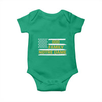 God Family Notre Dame Baby Onesie Indiana Fighting Irish Shamrock American Flag