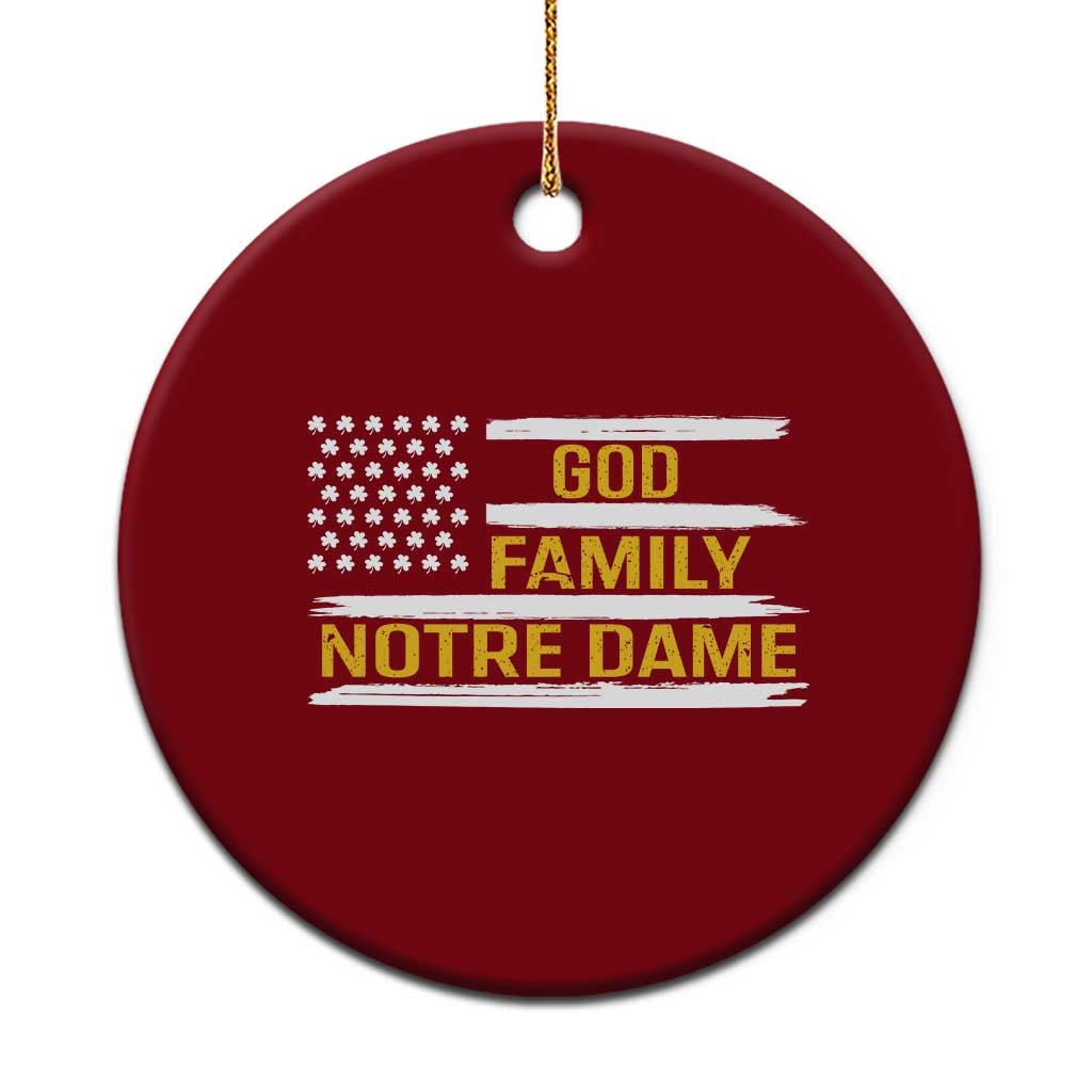 God Family Notre Dame Ceramic Ornament Indiana Fighting Irish Shamrock American Flag - Wonder Print Shop