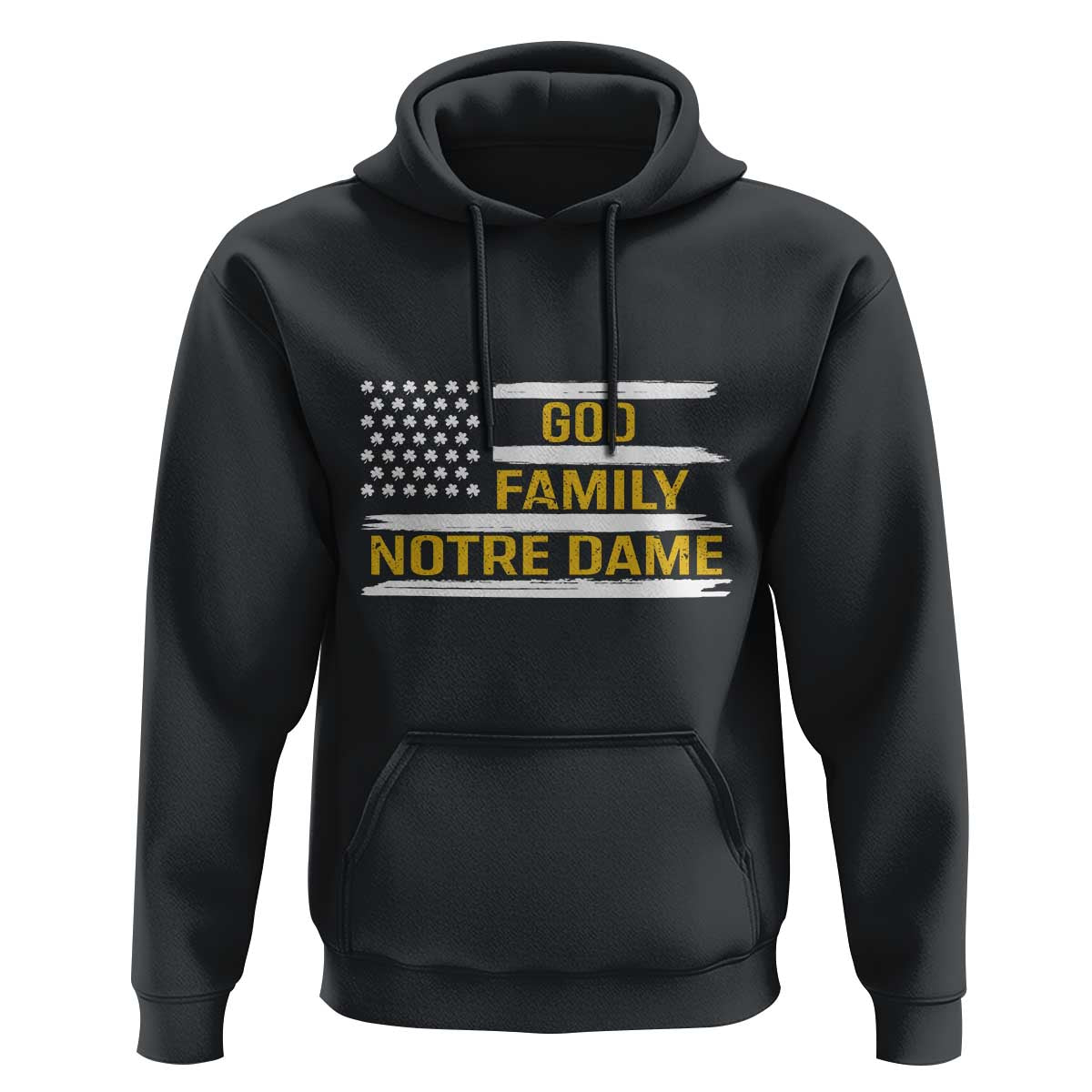 God Family Notre Dame Hoodie Indiana Fighting Irish Shamrock American Flag