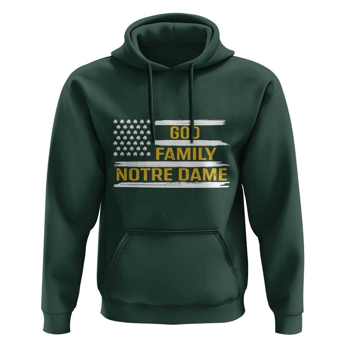God Family Notre Dame Hoodie Indiana Fighting Irish Shamrock American Flag