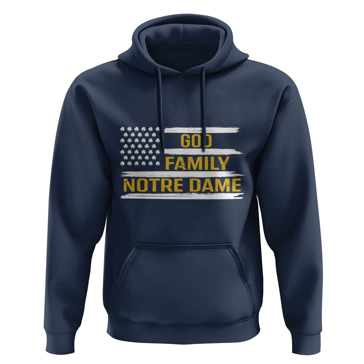 God Family Notre Dame Hoodie Indiana Fighting Irish Shamrock American Flag