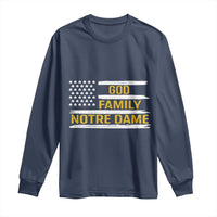 God Family Notre Dame Long Sleeve Shirt Indiana Fighting Irish Shamrock American Flag