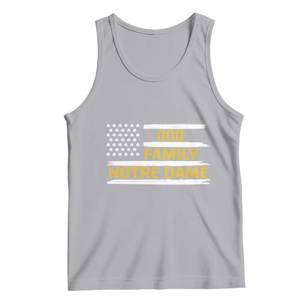 God Family Notre Dame Tank Top Indiana Fighting Irish Shamrock American Flag