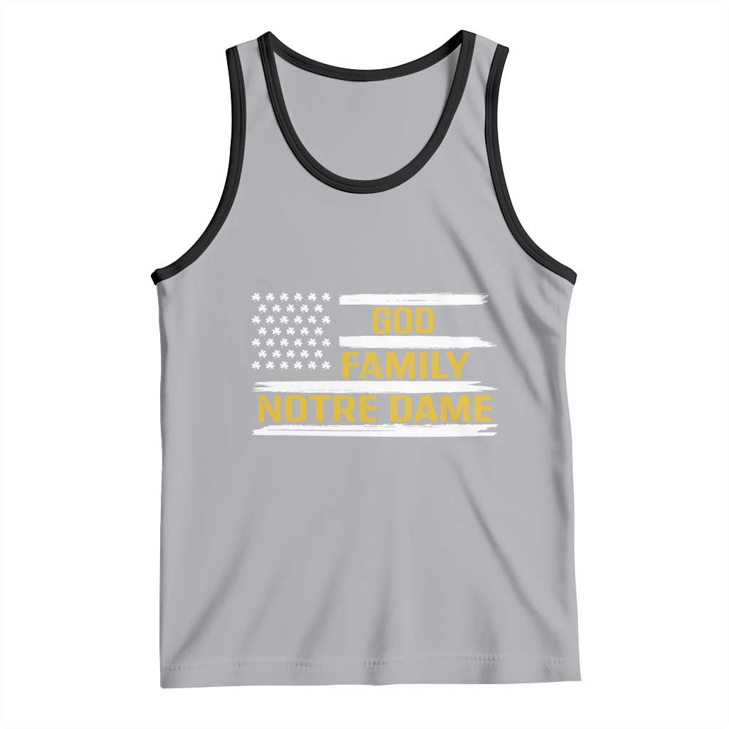 God Family Notre Dame Tank Top Indiana Fighting Irish Shamrock American Flag