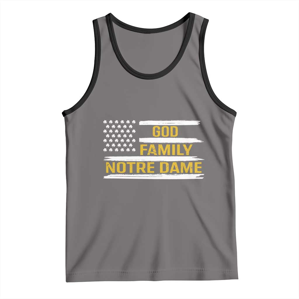 God Family Notre Dame Tank Top Indiana Fighting Irish Shamrock American Flag