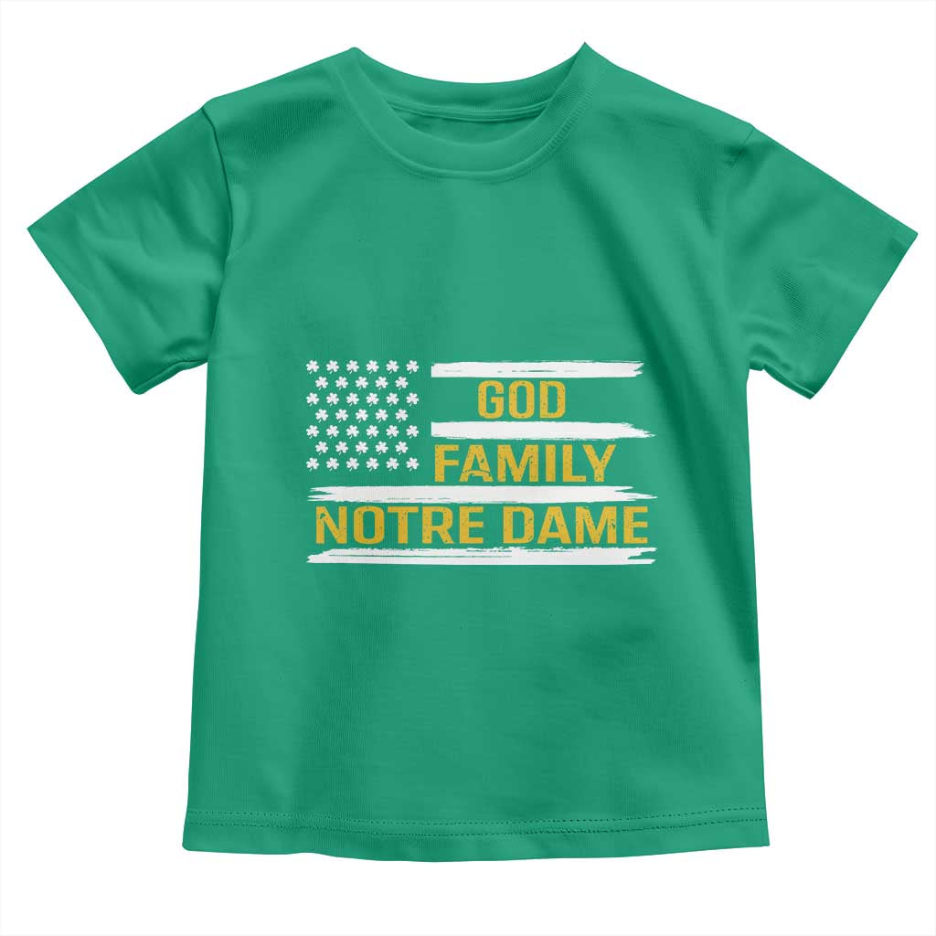 God Family Notre Dame Toddler T Shirt Indiana Fighting Irish Shamrock American Flag