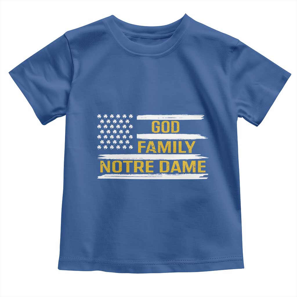 God Family Notre Dame Toddler T Shirt Indiana Fighting Irish Shamrock American Flag