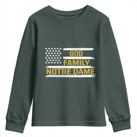 God Family Notre Dame Youth Sweatshirt Indiana Fighting Irish Shamrock American Flag