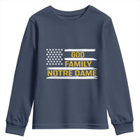 God Family Notre Dame Youth Sweatshirt Indiana Fighting Irish Shamrock American Flag