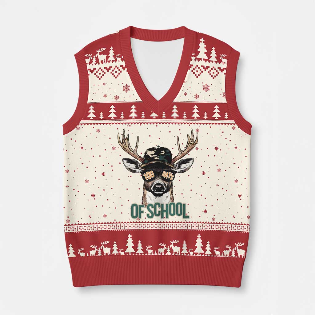 Bucked' 100 Days Of School V-Neck Knit Sweater Vest Deer Student Boy Girls 100th Day - Wonder Print Shop