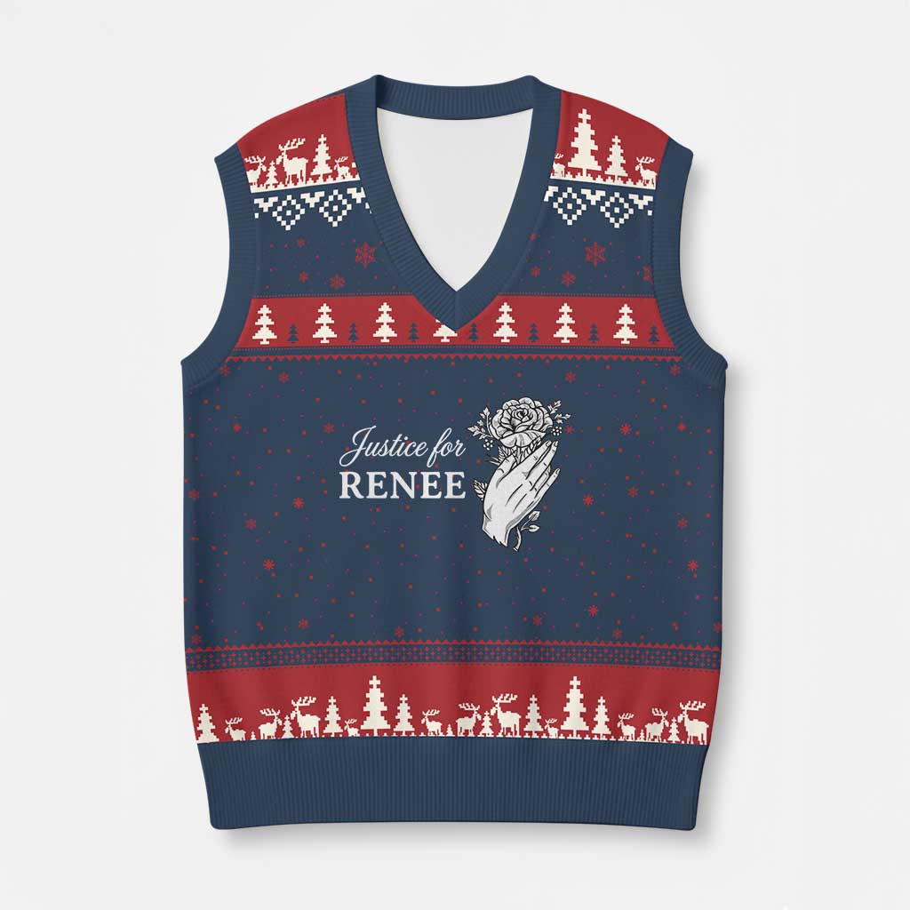Justice for Renee V-Neck Knit Sweater Vest Floral Rose Memorial Minneapolis Jane 8 2026 Tribute - Wonder Print Shop