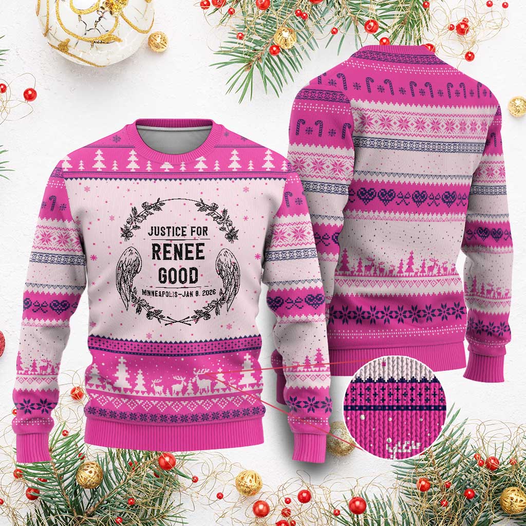 Justice for Renee Good Ugly Christmas Sweater Minneapolis January 8 2026 Tribute Memorial Wreath - Wonder Print Shop