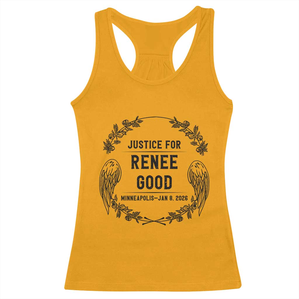 Justice for Renee Good Racerback Tank Top Minneapolis January 8 2026 Tribute Memorial Wreath - Wonder Print Shop