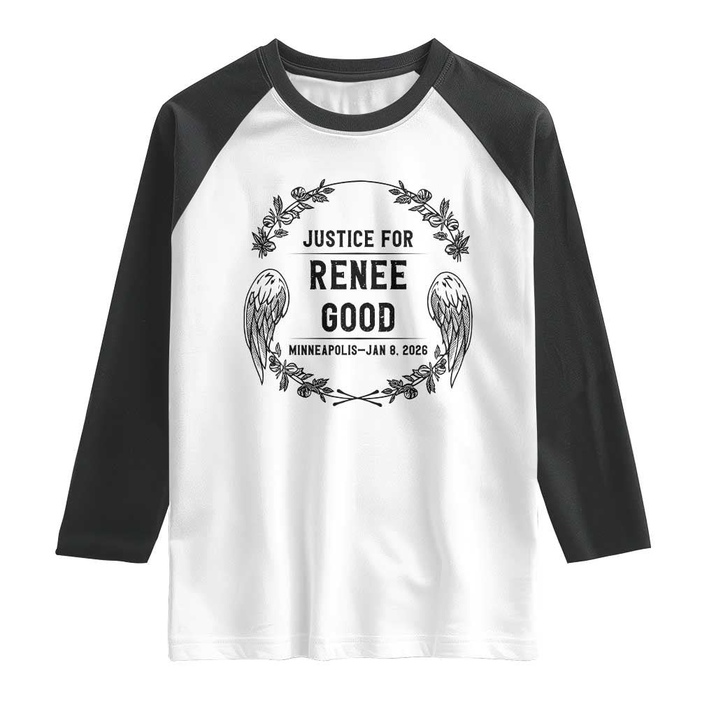 Justice for Renee Good Raglan Shirt Minneapolis January 8 2026 Tribute Memorial Wreath - Wonder Print Shop