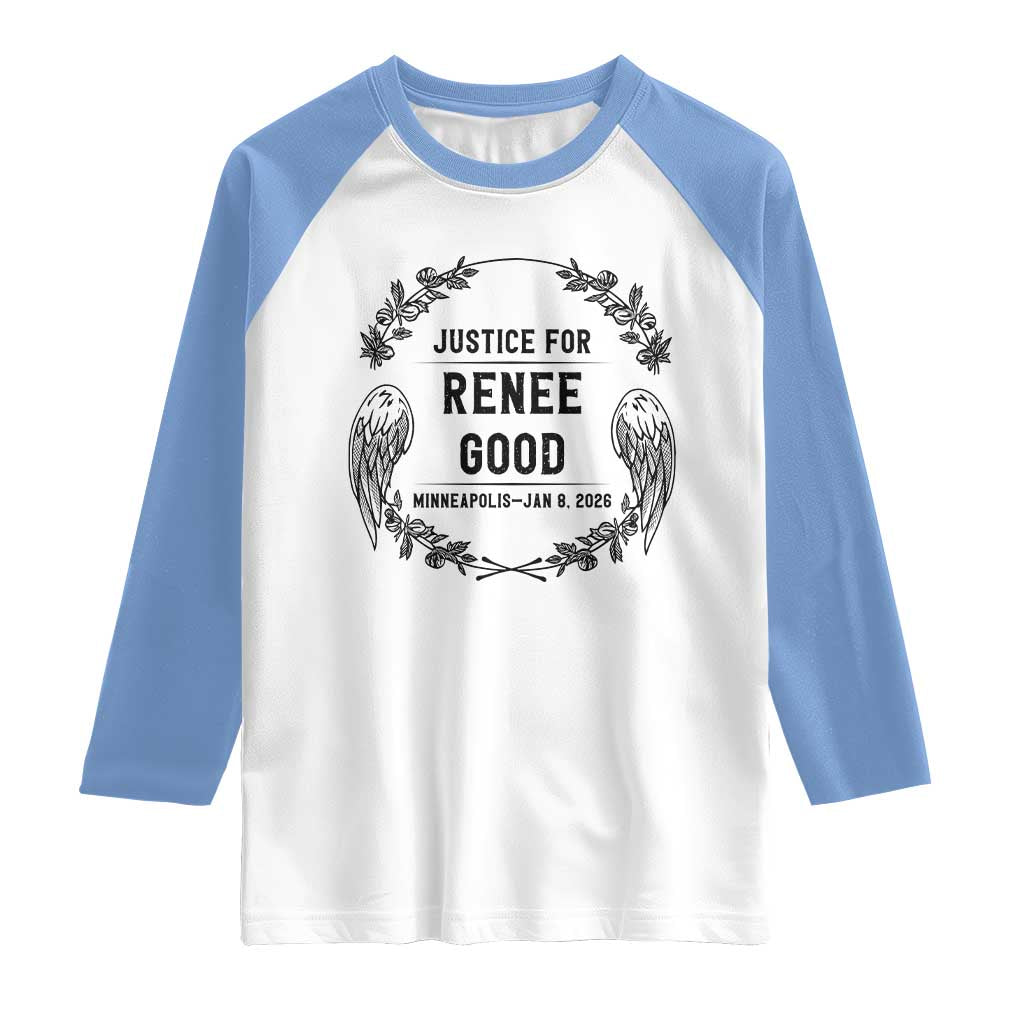 Justice for Renee Good Raglan Shirt Minneapolis January 8 2026 Tribute Memorial Wreath - Wonder Print Shop