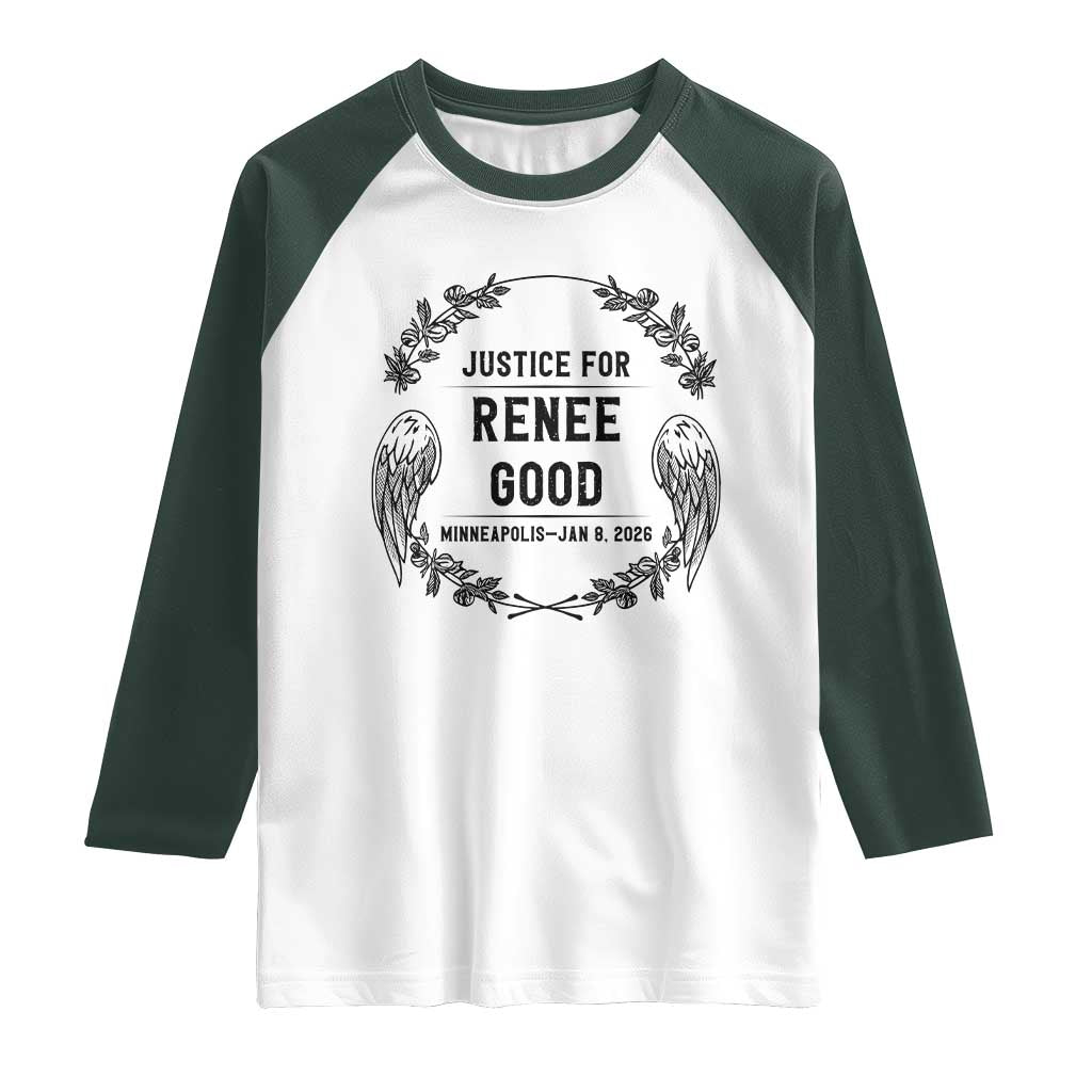 Justice for Renee Good Raglan Shirt Minneapolis January 8 2026 Tribute Memorial Wreath - Wonder Print Shop