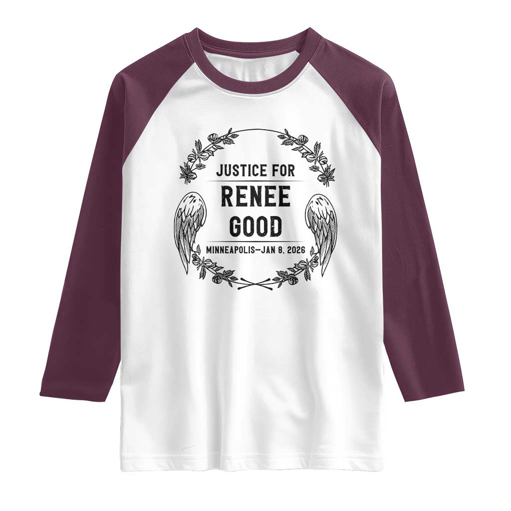 Justice for Renee Good Raglan Shirt Minneapolis January 8 2026 Tribute Memorial Wreath - Wonder Print Shop