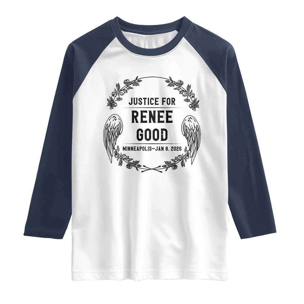Justice for Renee Good Raglan Shirt Minneapolis January 8 2026 Tribute Memorial Wreath - Wonder Print Shop