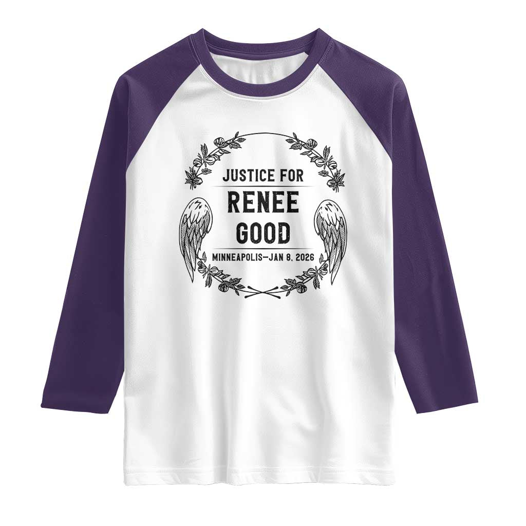Justice for Renee Good Raglan Shirt Minneapolis January 8 2026 Tribute Memorial Wreath - Wonder Print Shop