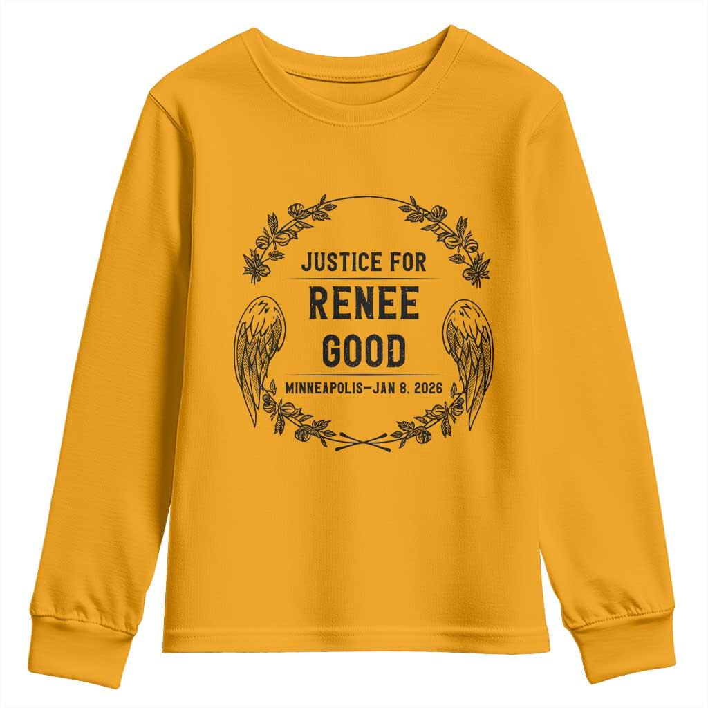 Justice for Renee Good Youth Sweatshirt Minneapolis January 8 2026 Tribute Memorial Wreath - Wonder Print Shop