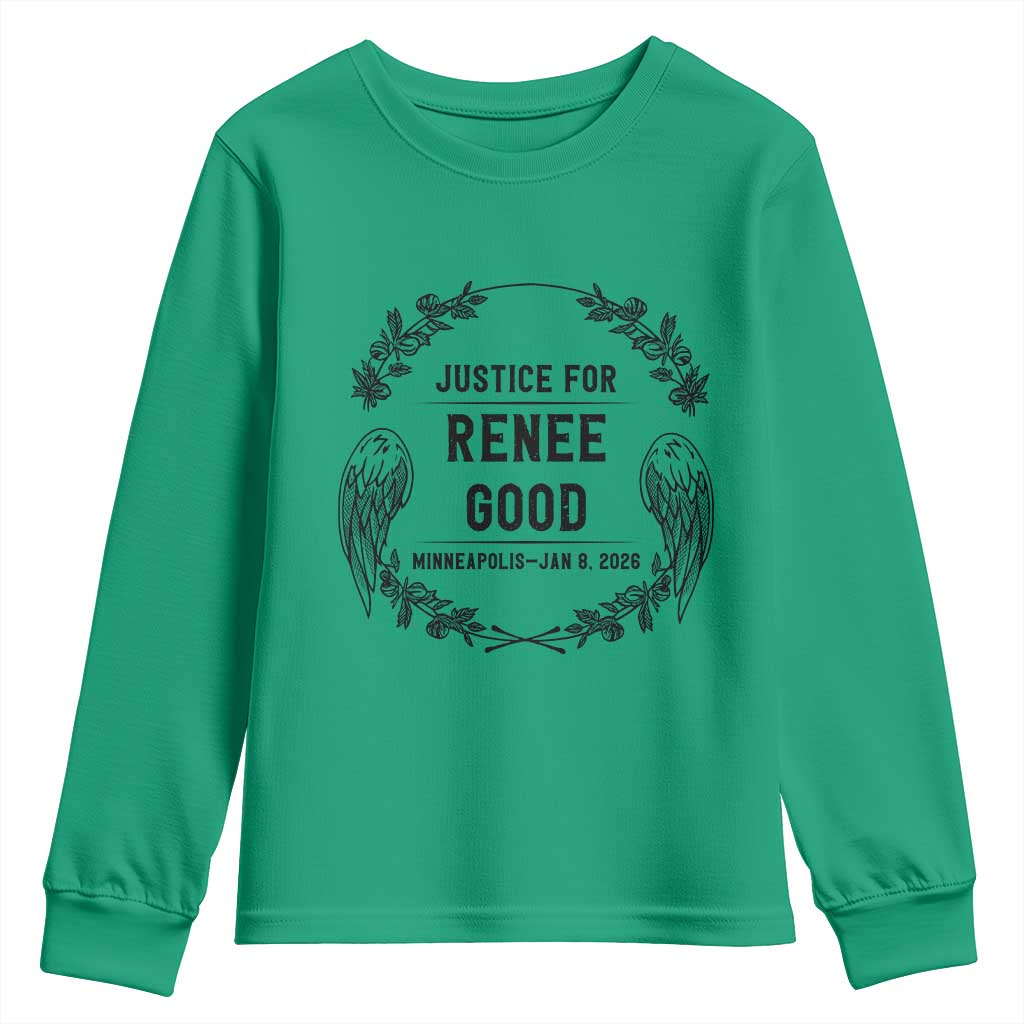 Justice for Renee Good Youth Sweatshirt Minneapolis January 8 2026 Tribute Memorial Wreath - Wonder Print Shop