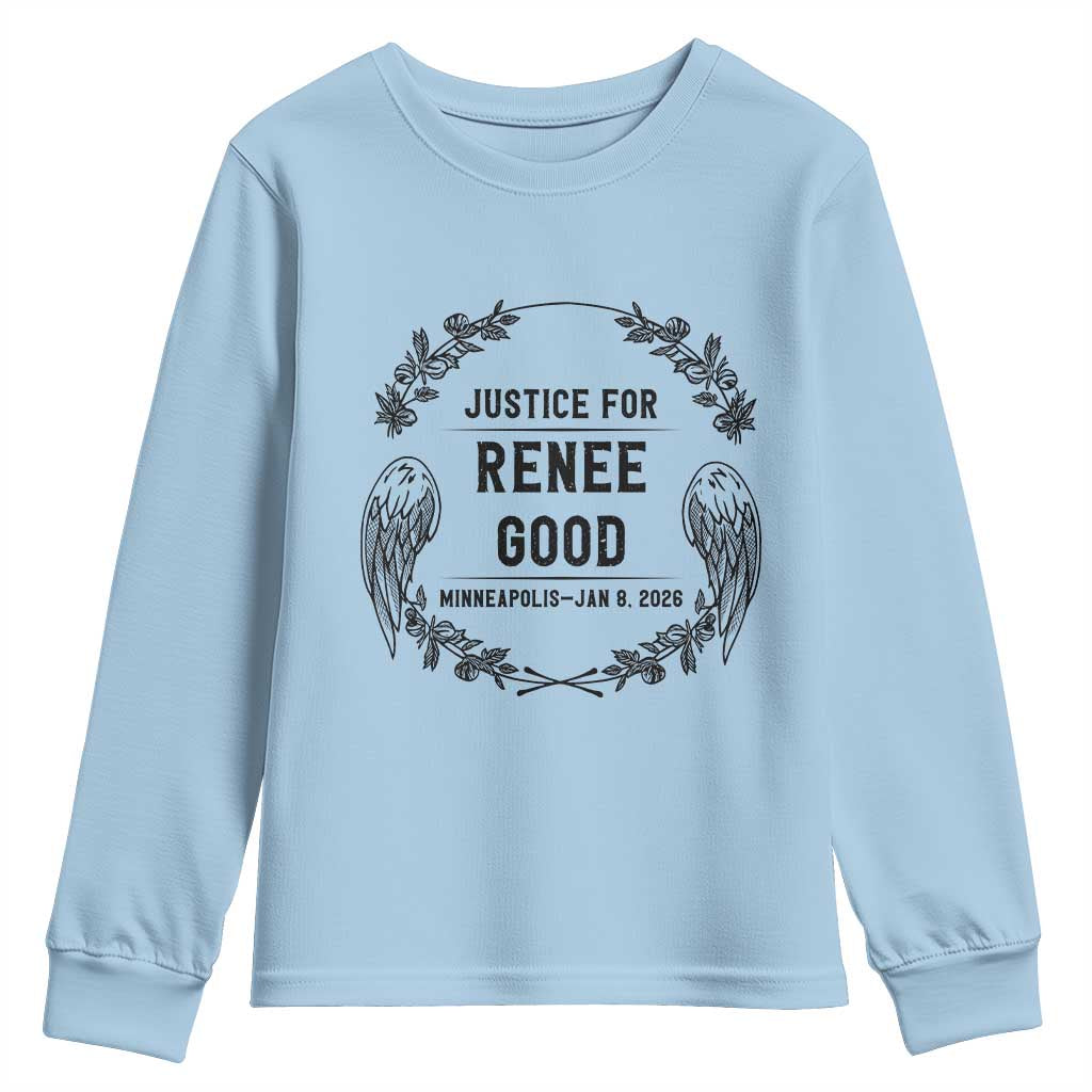 Justice for Renee Good Youth Sweatshirt Minneapolis January 8 2026 Tribute Memorial Wreath - Wonder Print Shop