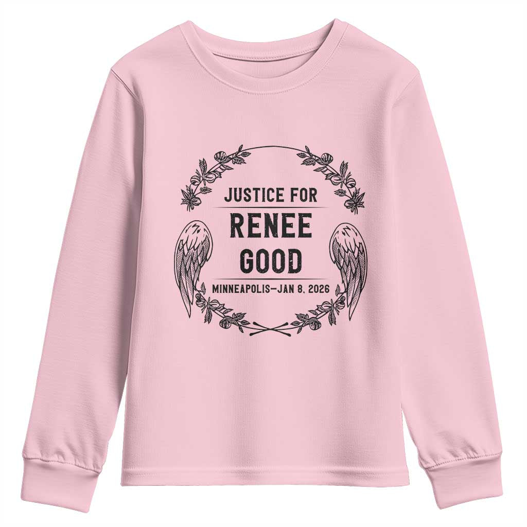 Justice for Renee Good Youth Sweatshirt Minneapolis January 8 2026 Tribute Memorial Wreath - Wonder Print Shop