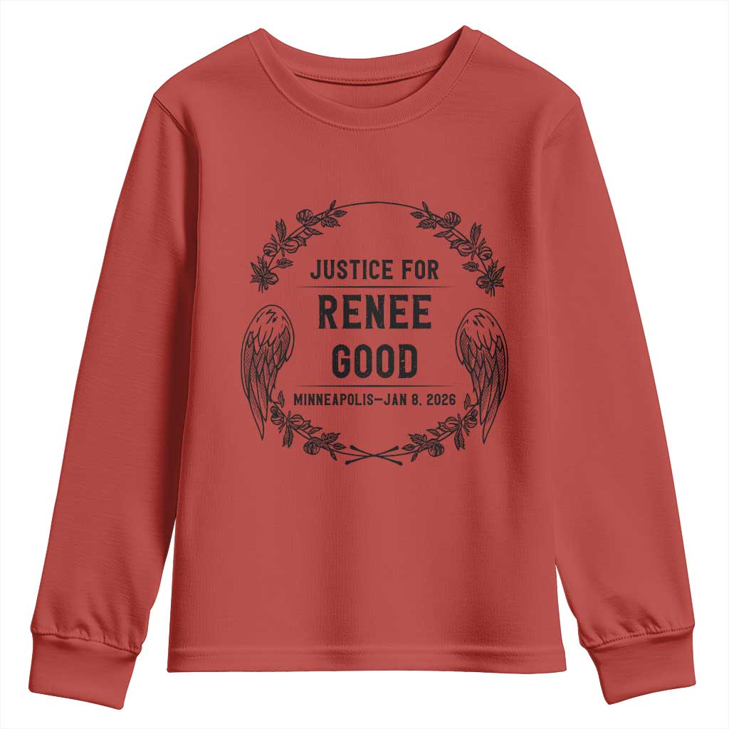Justice for Renee Good Youth Sweatshirt Minneapolis January 8 2026 Tribute Memorial Wreath - Wonder Print Shop