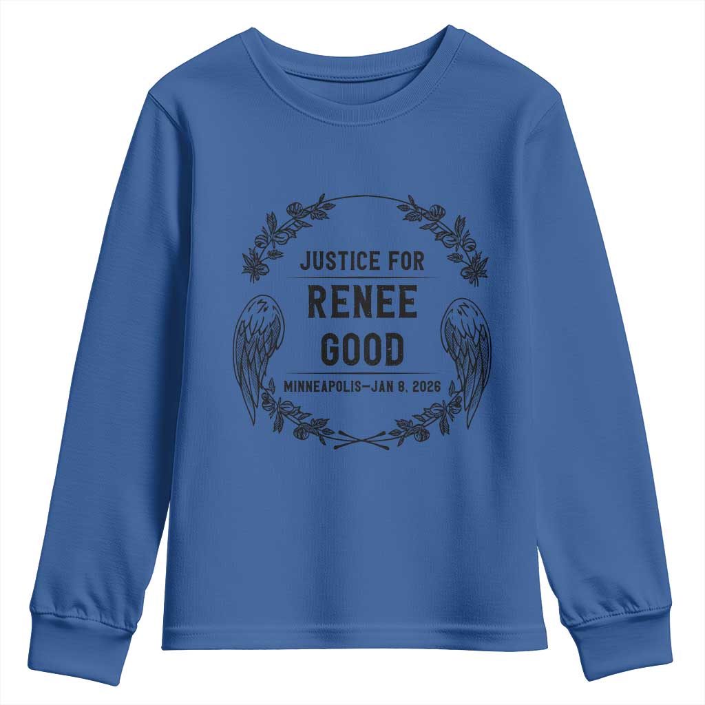 Justice for Renee Good Youth Sweatshirt Minneapolis January 8 2026 Tribute Memorial Wreath - Wonder Print Shop