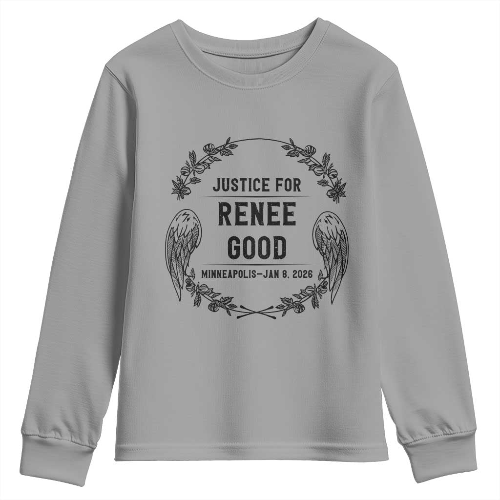Justice for Renee Good Youth Sweatshirt Minneapolis January 8 2026 Tribute Memorial Wreath - Wonder Print Shop
