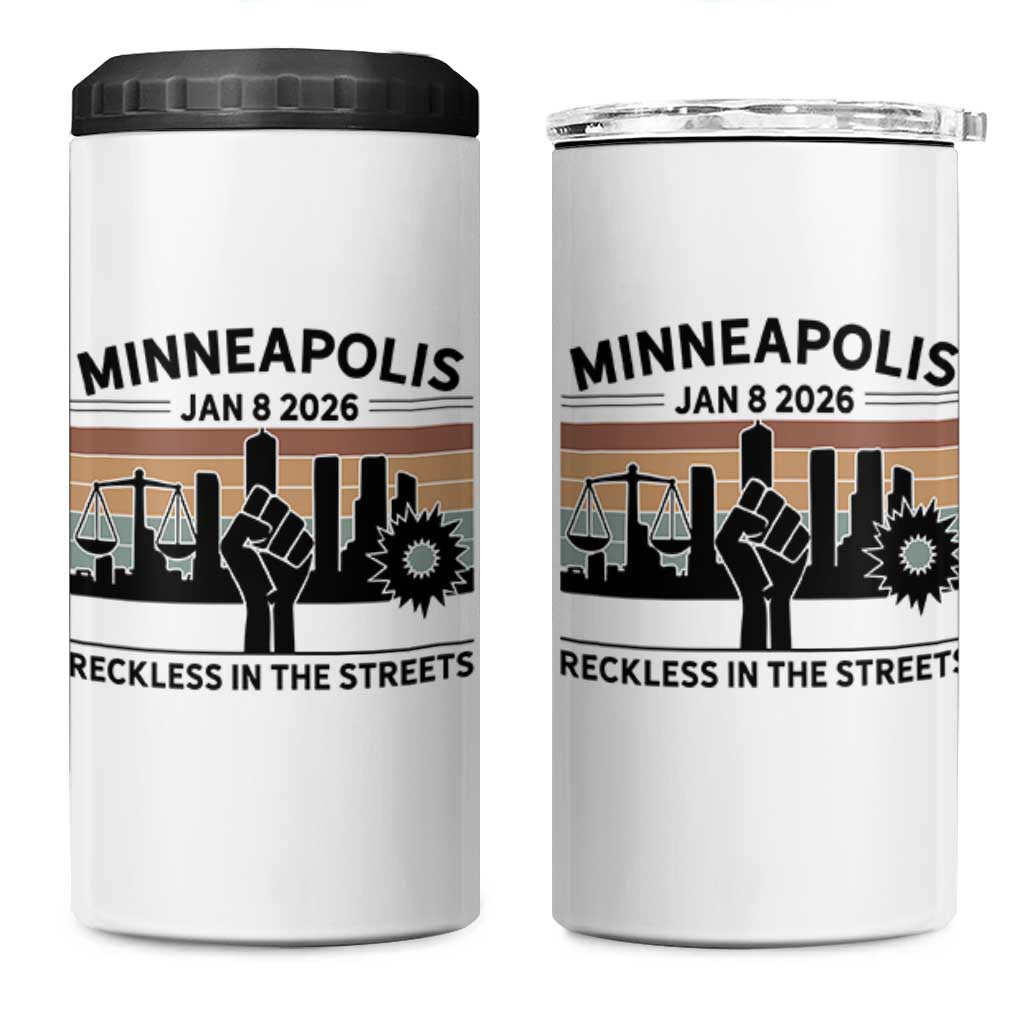 Minneapolis January 8 2026 Justice Movement 4 in 1 Can Cooler Tumbler Reckless in the Streets Protest - Wonder Print Shop