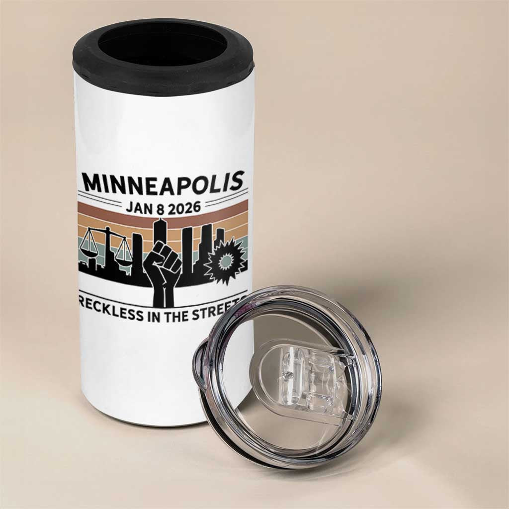 Minneapolis January 8 2026 Justice Movement 4 in 1 Can Cooler Tumbler Reckless in the Streets Protest - Wonder Print Shop