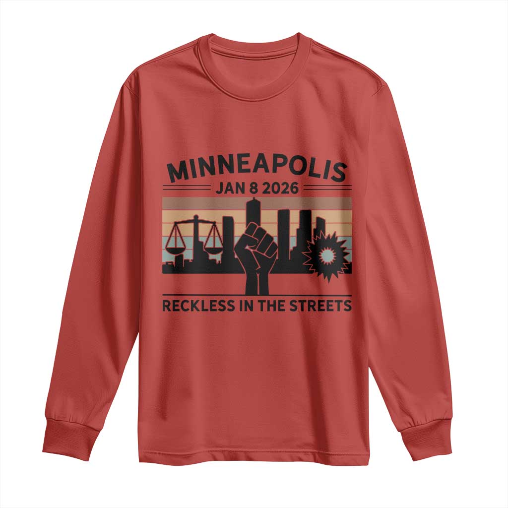 Minneapolis January 8 2026 Justice Movement Long Sleeve Shirt Reckless in the Streets Protest - Wonder Print Shop