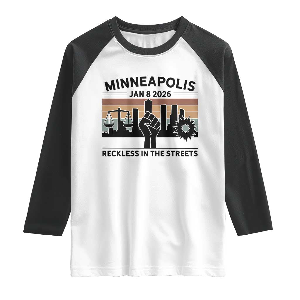 Minneapolis January 8 2026 Justice Movement Raglan Shirt Reckless in the Streets Protest - Wonder Print Shop