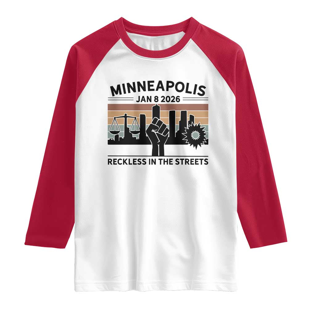 Minneapolis January 8 2026 Justice Movement Raglan Shirt Reckless in the Streets Protest - Wonder Print Shop
