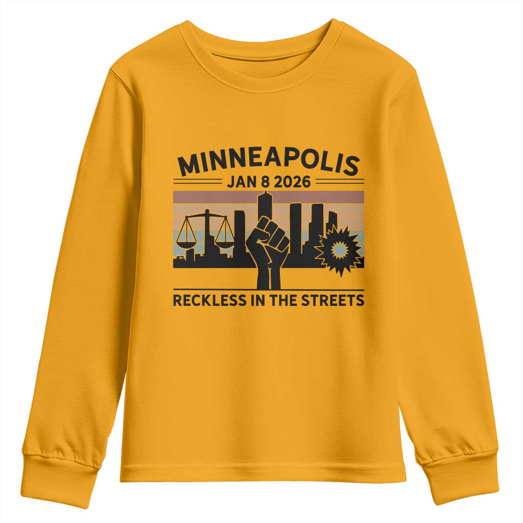 Minneapolis January 8 2026 Justice Movement Youth Sweatshirt Reckless in the Streets Protest - Wonder Print Shop