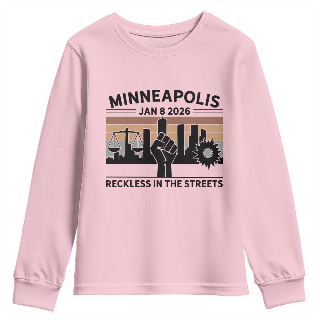 Minneapolis January 8 2026 Justice Movement Youth Sweatshirt Reckless in the Streets Protest - Wonder Print Shop
