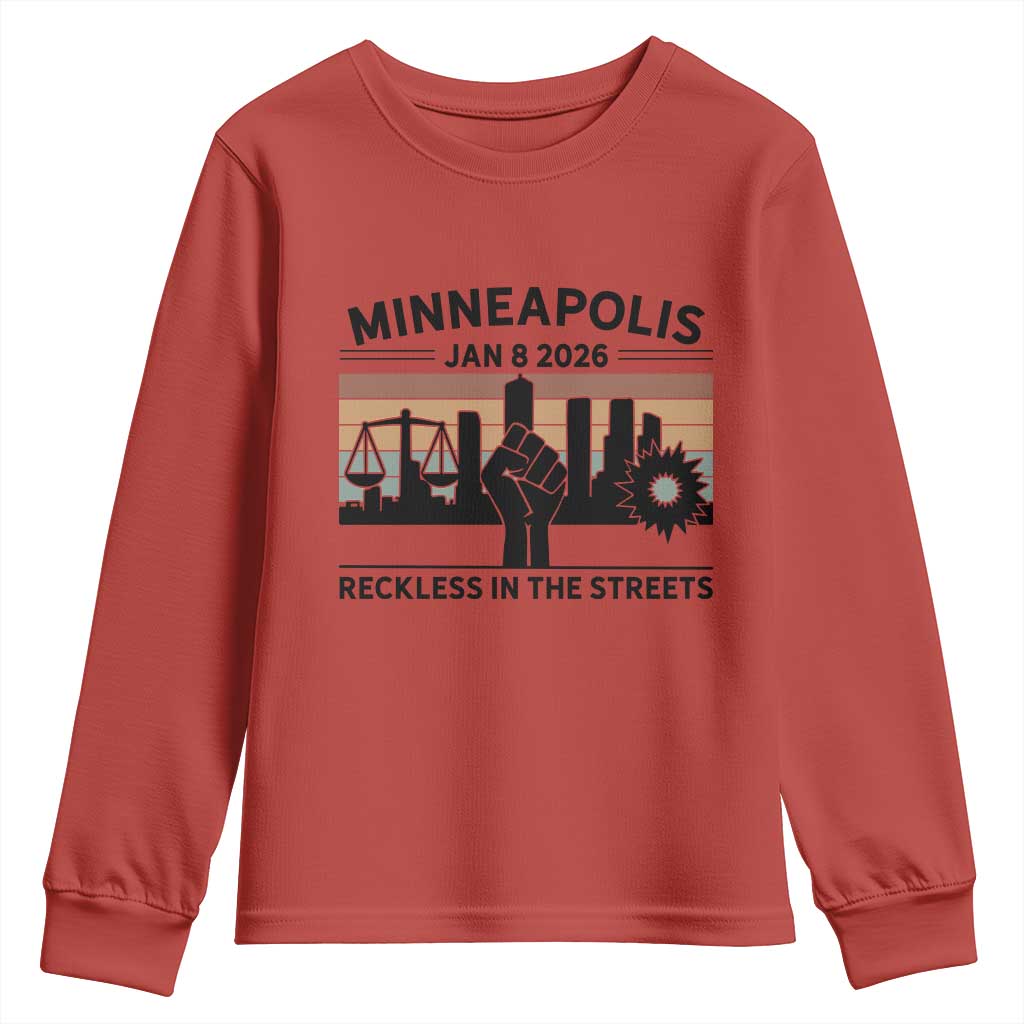 Minneapolis January 8 2026 Justice Movement Youth Sweatshirt Reckless in the Streets Protest - Wonder Print Shop