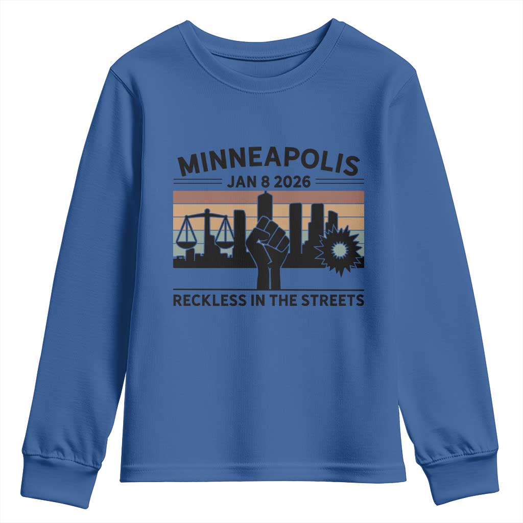 Minneapolis January 8 2026 Justice Movement Youth Sweatshirt Reckless in the Streets Protest - Wonder Print Shop