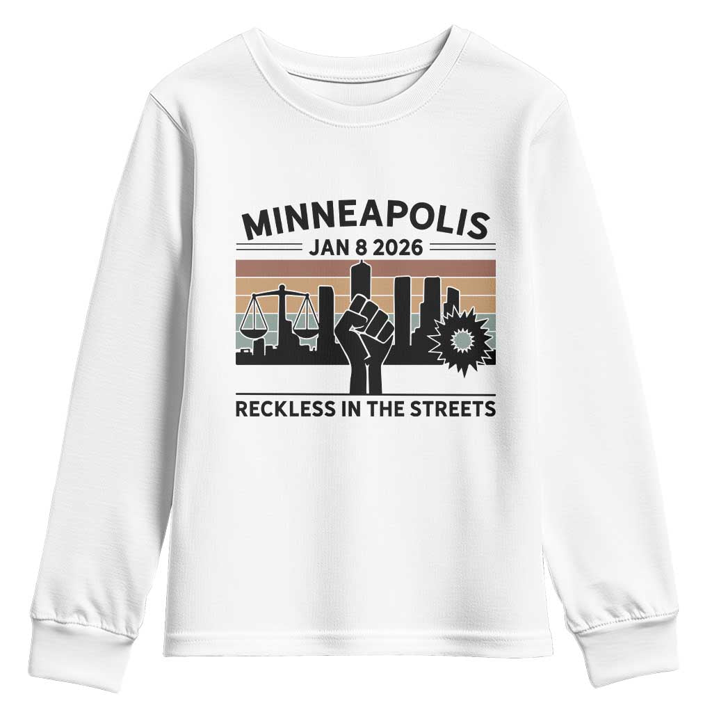 Minneapolis January 8 2026 Justice Movement Youth Sweatshirt Reckless in the Streets Protest - Wonder Print Shop