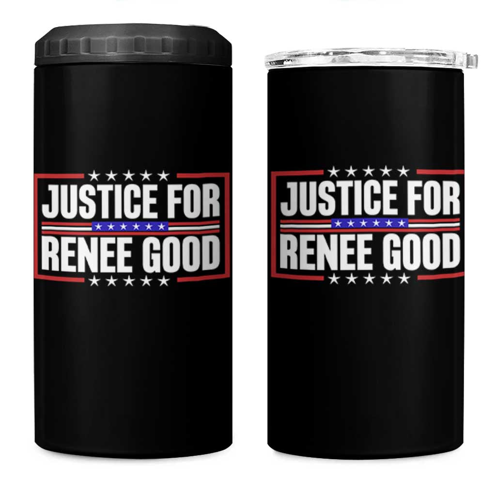Justice for Renee Good Patriotic 4 in 1 Can Cooler Tumbler Minneapolis Jan 8 2026 Memorial Red White and Blue - Wonder Print Shop