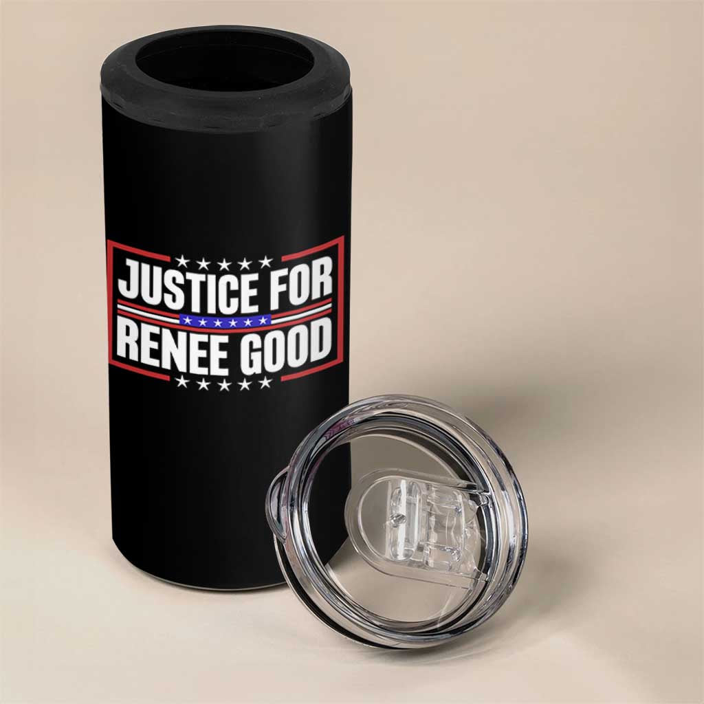 Justice for Renee Good Patriotic 4 in 1 Can Cooler Tumbler Minneapolis Jan 8 2026 Memorial Red White and Blue - Wonder Print Shop