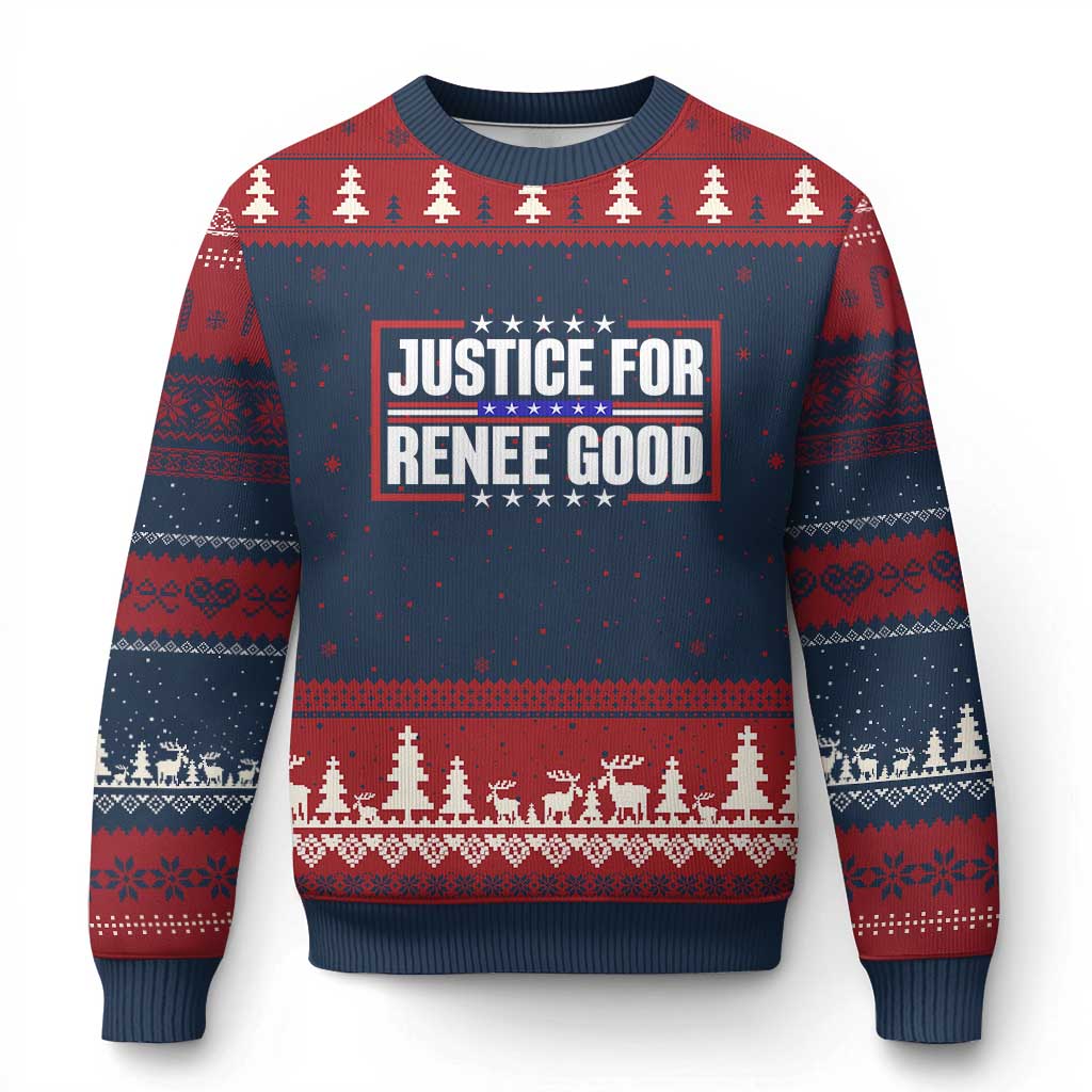 Justice for Renee Good Patriotic Ugly Christmas Sweater Minneapolis Jan 8 2026 Memorial Red White and Blue - Wonder Print Shop