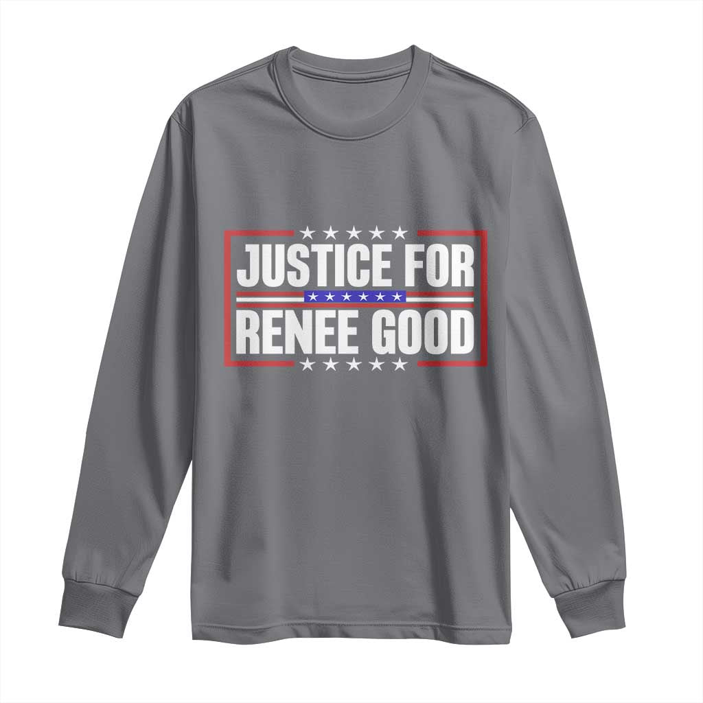 Justice for Renee Good Patriotic Long Sleeve Shirt Minneapolis Jan 8 2026 Memorial Red White and Blue - Wonder Print Shop