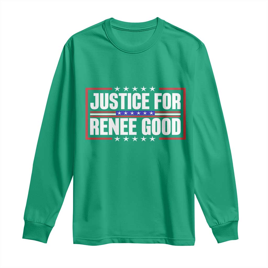 Justice for Renee Good Patriotic Long Sleeve Shirt Minneapolis Jan 8 2026 Memorial Red White and Blue - Wonder Print Shop