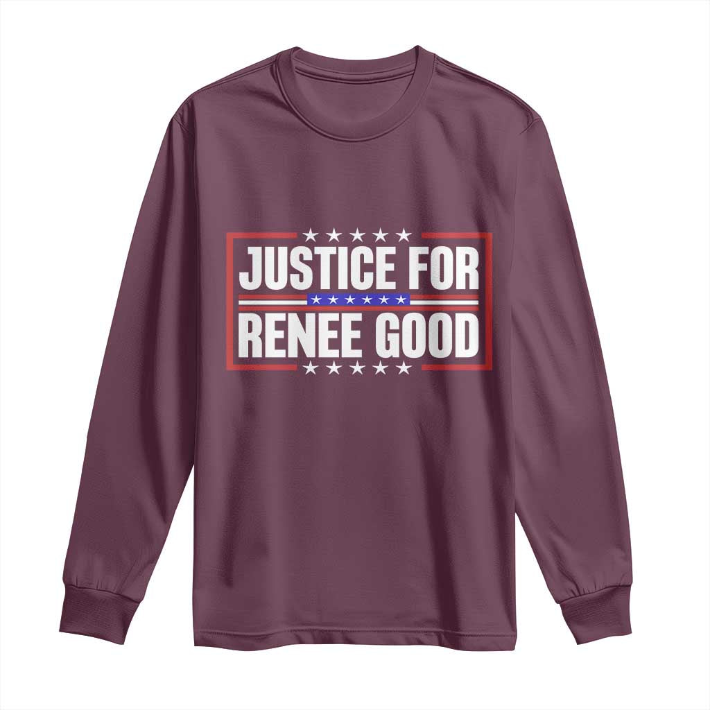 Justice for Renee Good Patriotic Long Sleeve Shirt Minneapolis Jan 8 2026 Memorial Red White and Blue - Wonder Print Shop